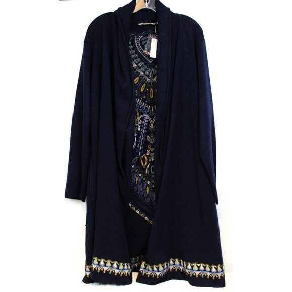 Soft Surroundings Long Black Sweater Cardigan sz 1X NWT Beaded Embroider Flower - Picture 8 of 13